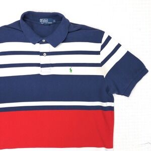 Polo Ralph Lauren Shirt Mens XL Navy Blue Red White Striped Colorblock Pony Logo